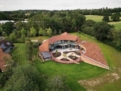DM Co. Project Radial Aerial view Multi-million pound curved eco house in Warwickshire to feature on national TV