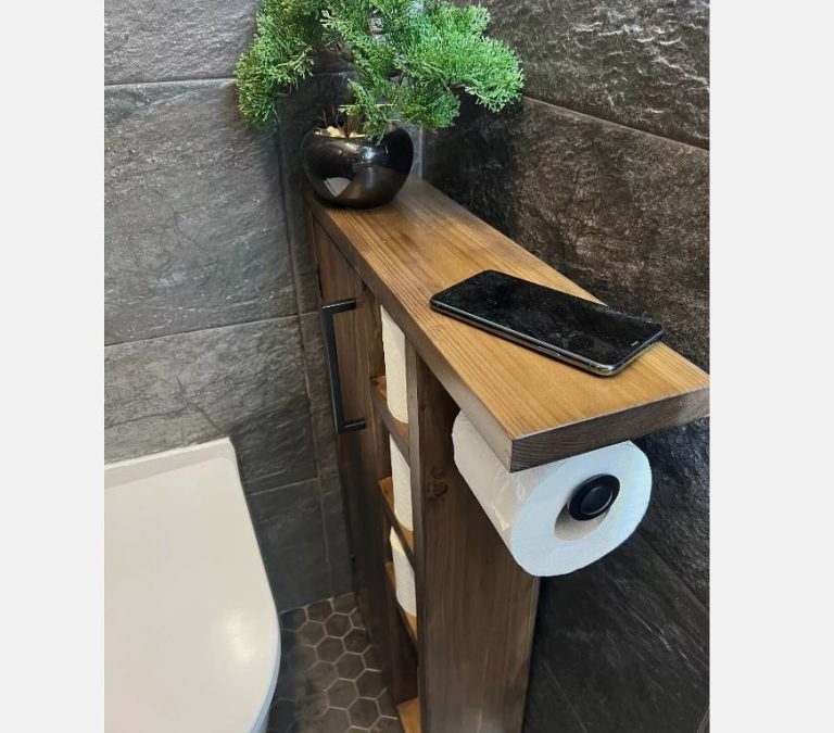 Rustic Wood Toilet Roll Paper Holder Unit Bathroom Stand And Wall Mounted