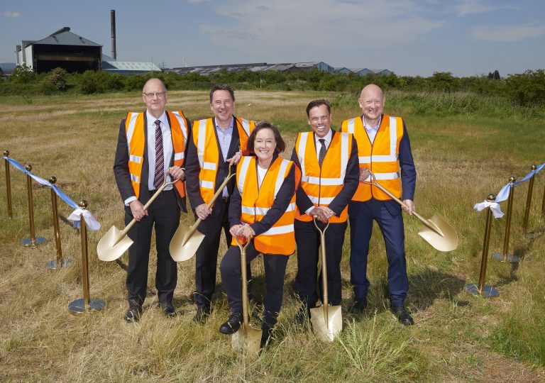 L R Neil Cockerton, CEO Flintshire CC, Dominique Bossan, KI EMEA CEO, Jo Stevens, SoS Wales, Ken Skates, CS for Transport and NW, Neil Hargreaves, MD for KINE