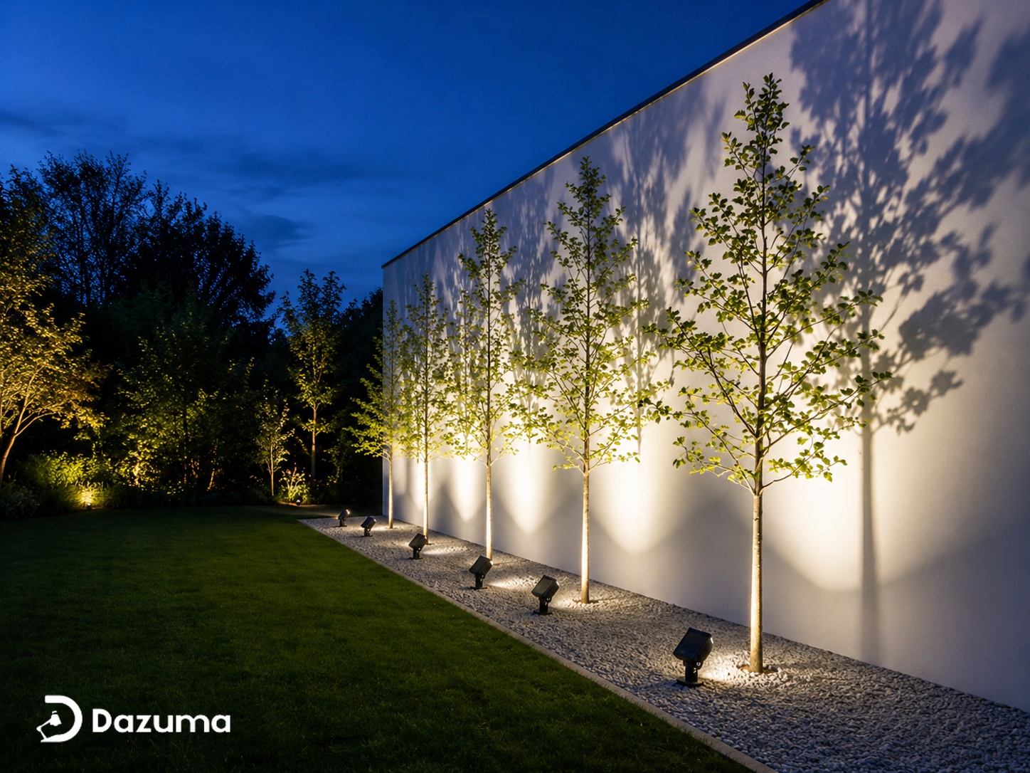 Solar garden lighting along a landscaped path at night