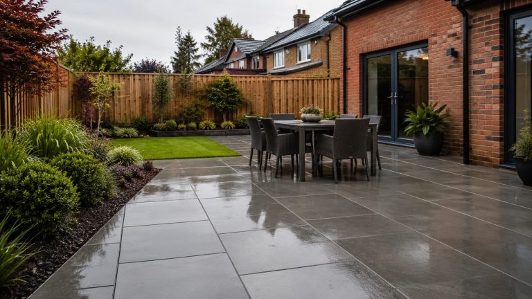 Back garden patio area prepared for new paving in Newcastle