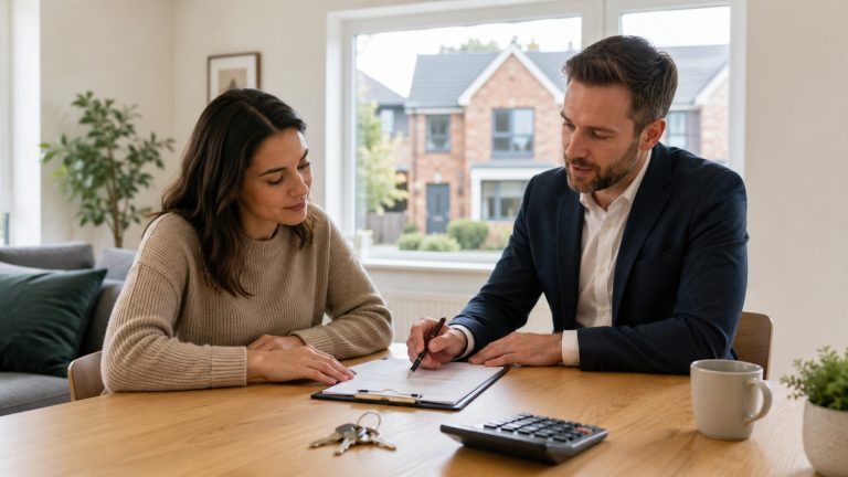 Rent in Advance Rules 2026: What Landlords Can Charge in England Landlord and tenant reviewing a tenancy agreement in a UK home