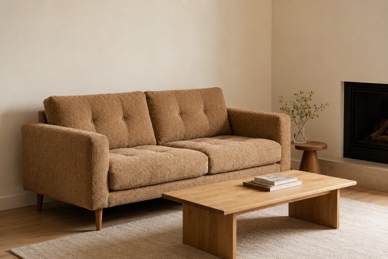 The Sofa Fabric Nobody Talks About but Pet Owners Love Modern chenille fabric sofa in a stylish pet-friendly living room