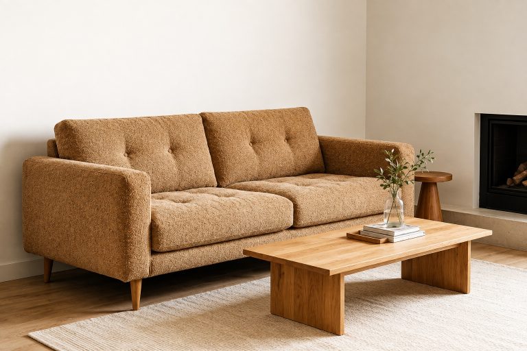 The Sofa Fabric Nobody Talks About but Pet Owners Love Soft performance chenille sofa in a modern pet-friendly living room