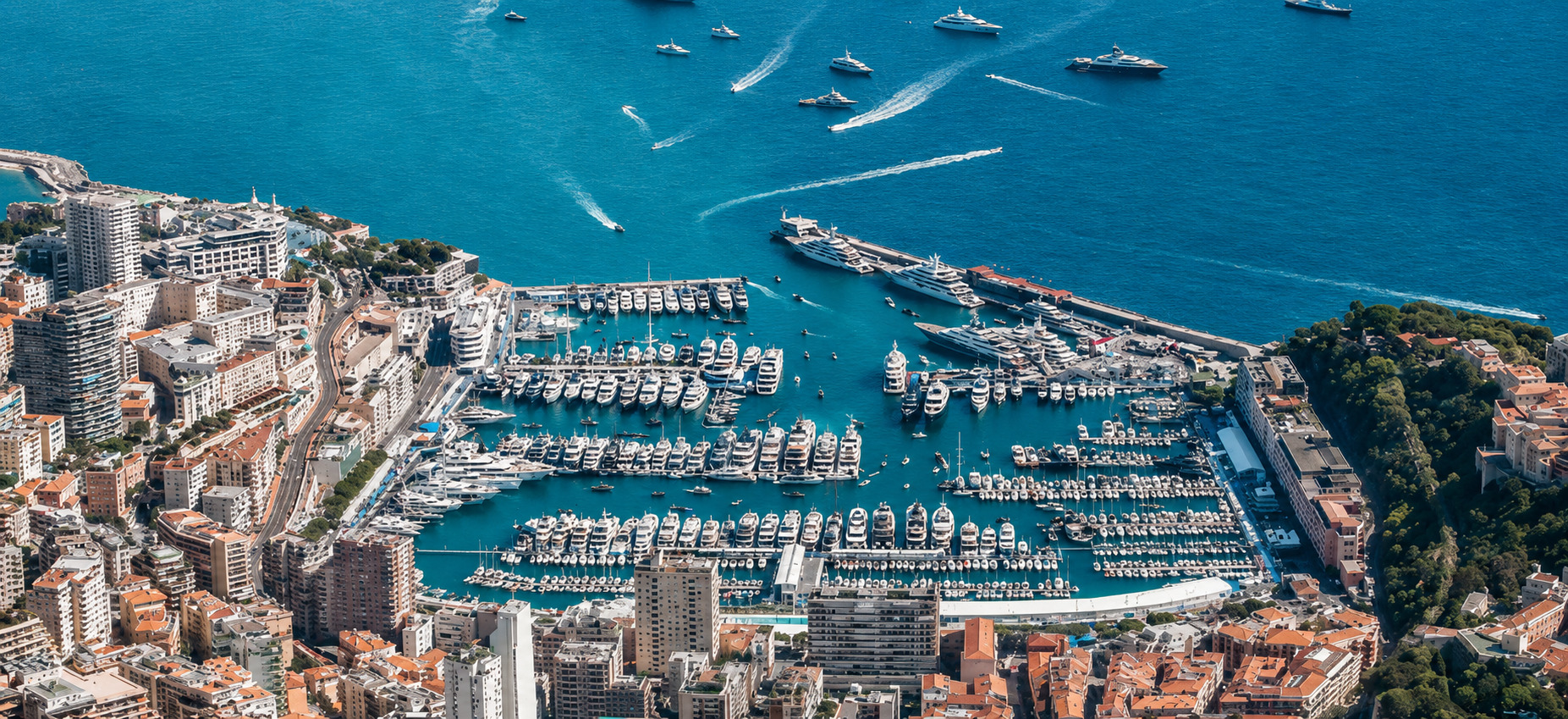 Aerial view of Port Hercules superyacht marina in Monaco