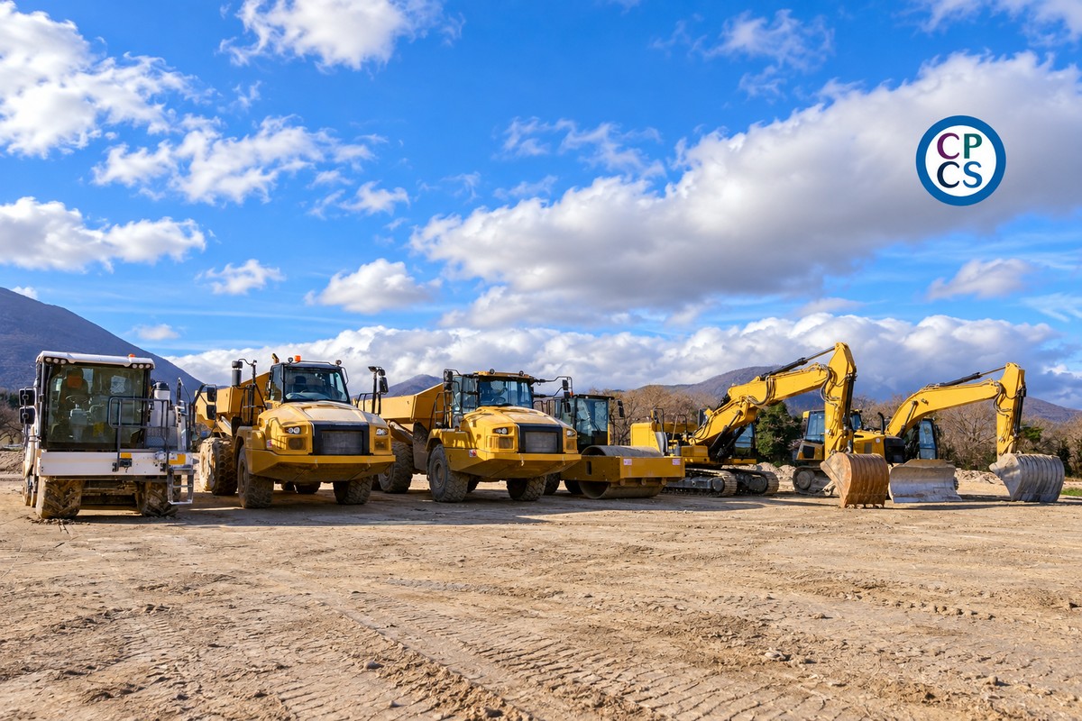 Best construction courses: excavators, dump trucks and a roller with the CPCS logo